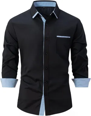 Mens Long Sleeve Stretch Stylish Shirts Wrinkle-Free Collar Dress Shirt Top Business Casual Button Down Tee Shirt