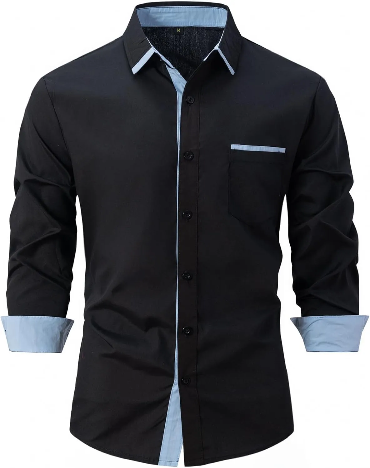 Mens Long Sleeve Stretch Stylish Shirts Wrinkle-Free Collar Dress Shirt Top Business Casual Button Down Tee Shirt