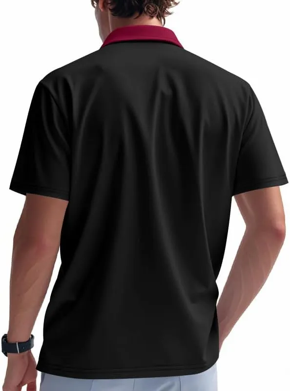 Mens Quarter Zip Golf Polo Short Sleeve Shirts Leisure Color Block Lapel Zipper Polo T Shirt Slim Fit Tee Clothes