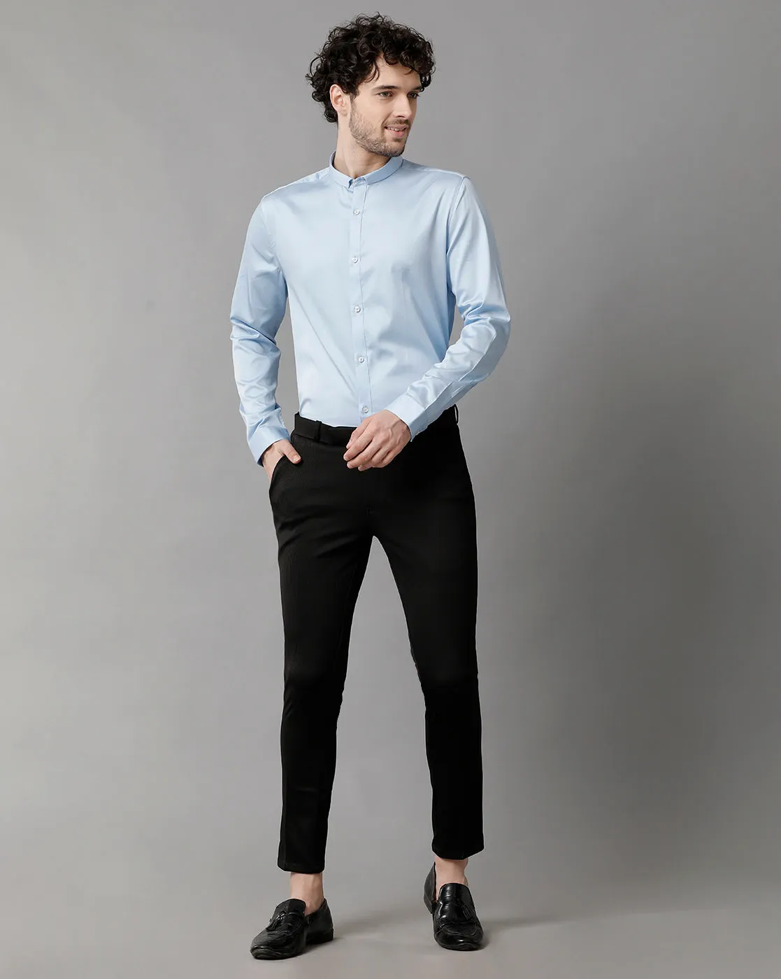 Men's Sea Satin Stretch Light Blue Shirt
