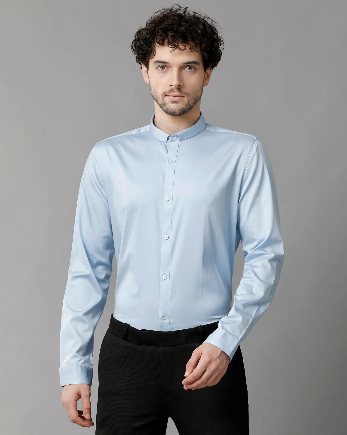 Men's Sea Satin Stretch Light Blue Shirt