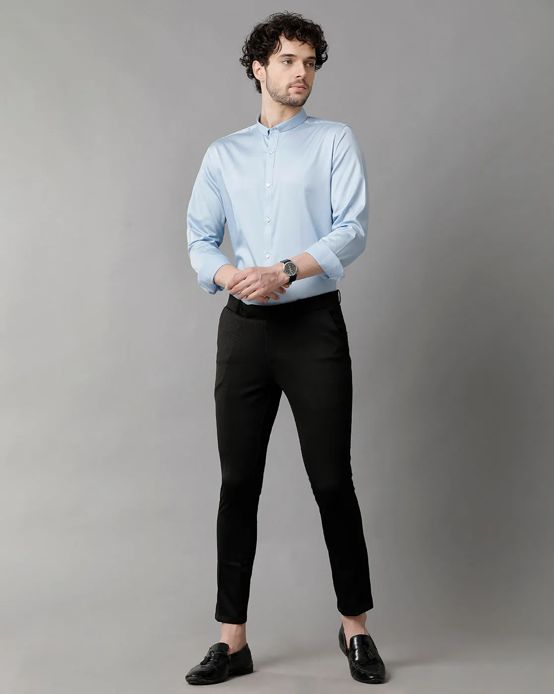 Men's Sea Satin Stretch Light Blue Shirt