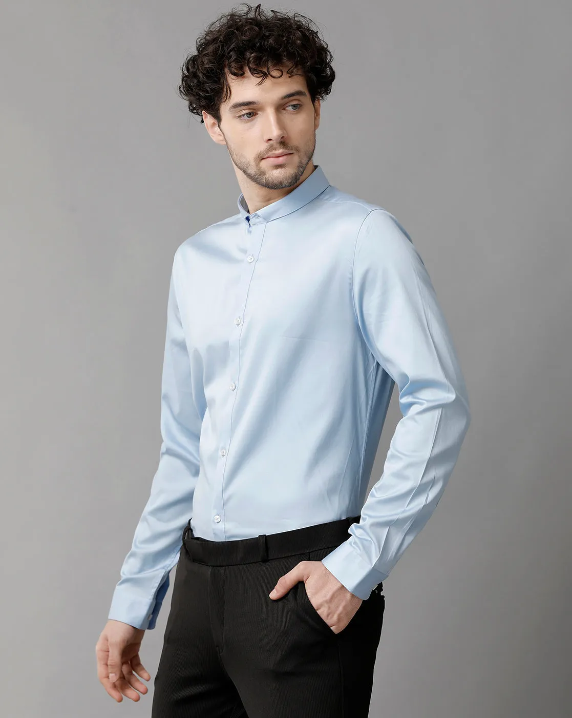 Men's Sea Satin Stretch Light Blue Shirt
