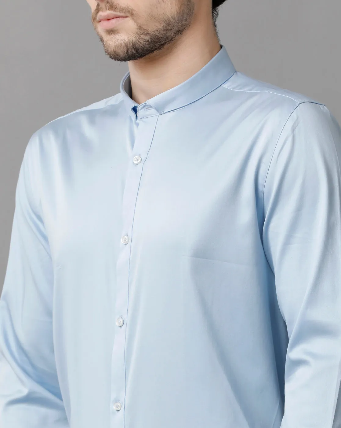 Men's Sea Satin Stretch Light Blue Shirt