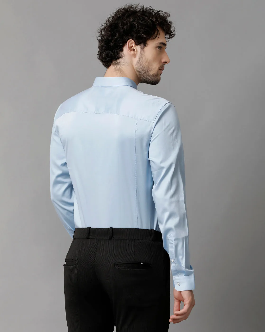 Men's Sea Satin Stretch Light Blue Shirt