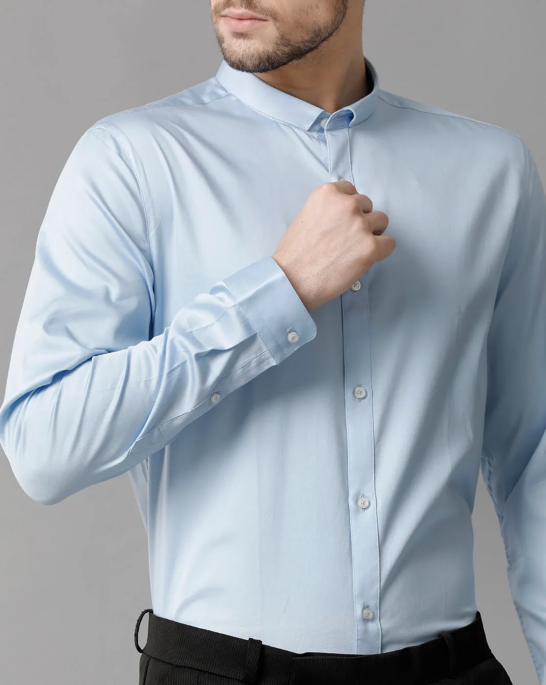Men's Sea Satin Stretch Light Blue Shirt