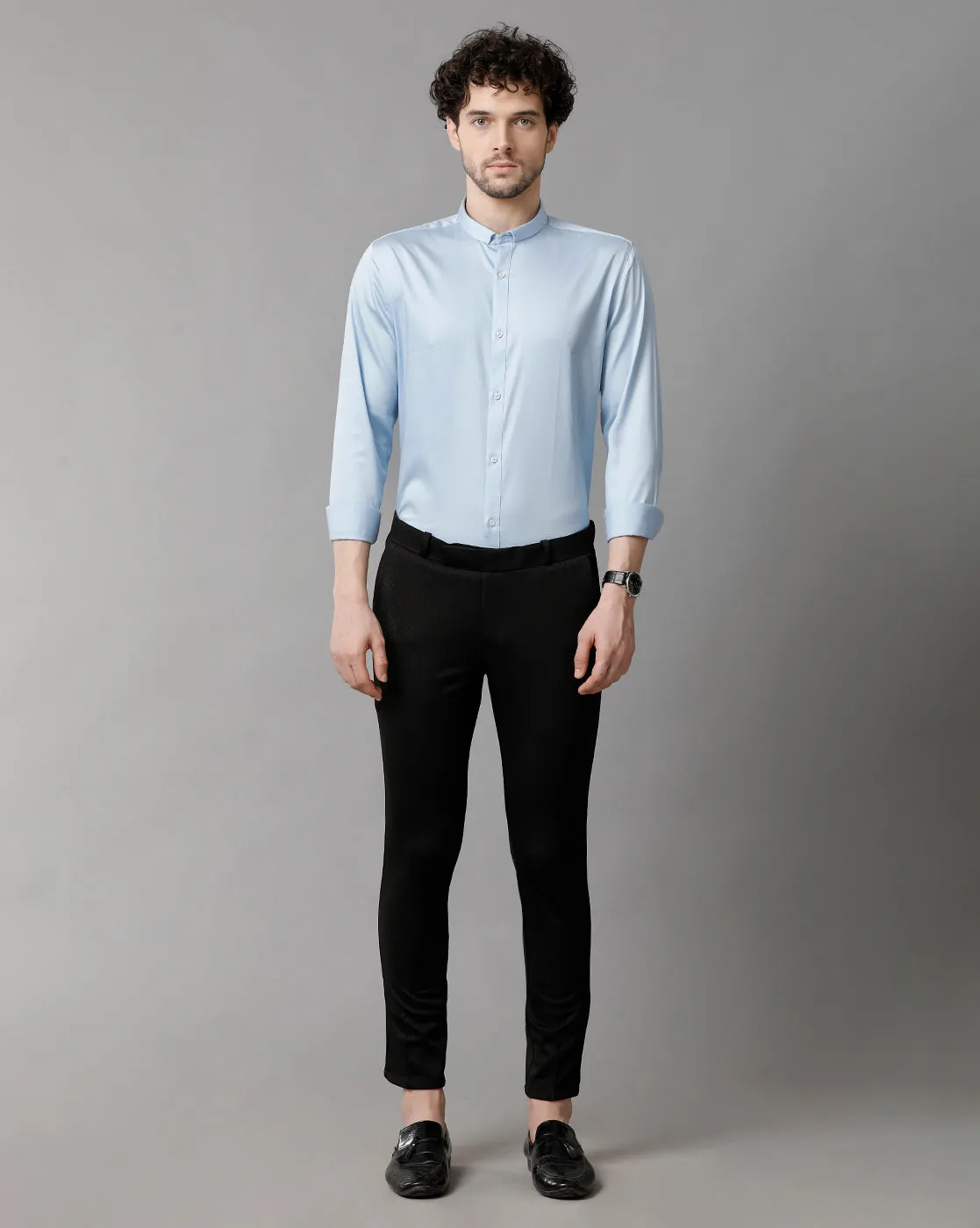 Men's Sea Satin Stretch Light Blue Shirt