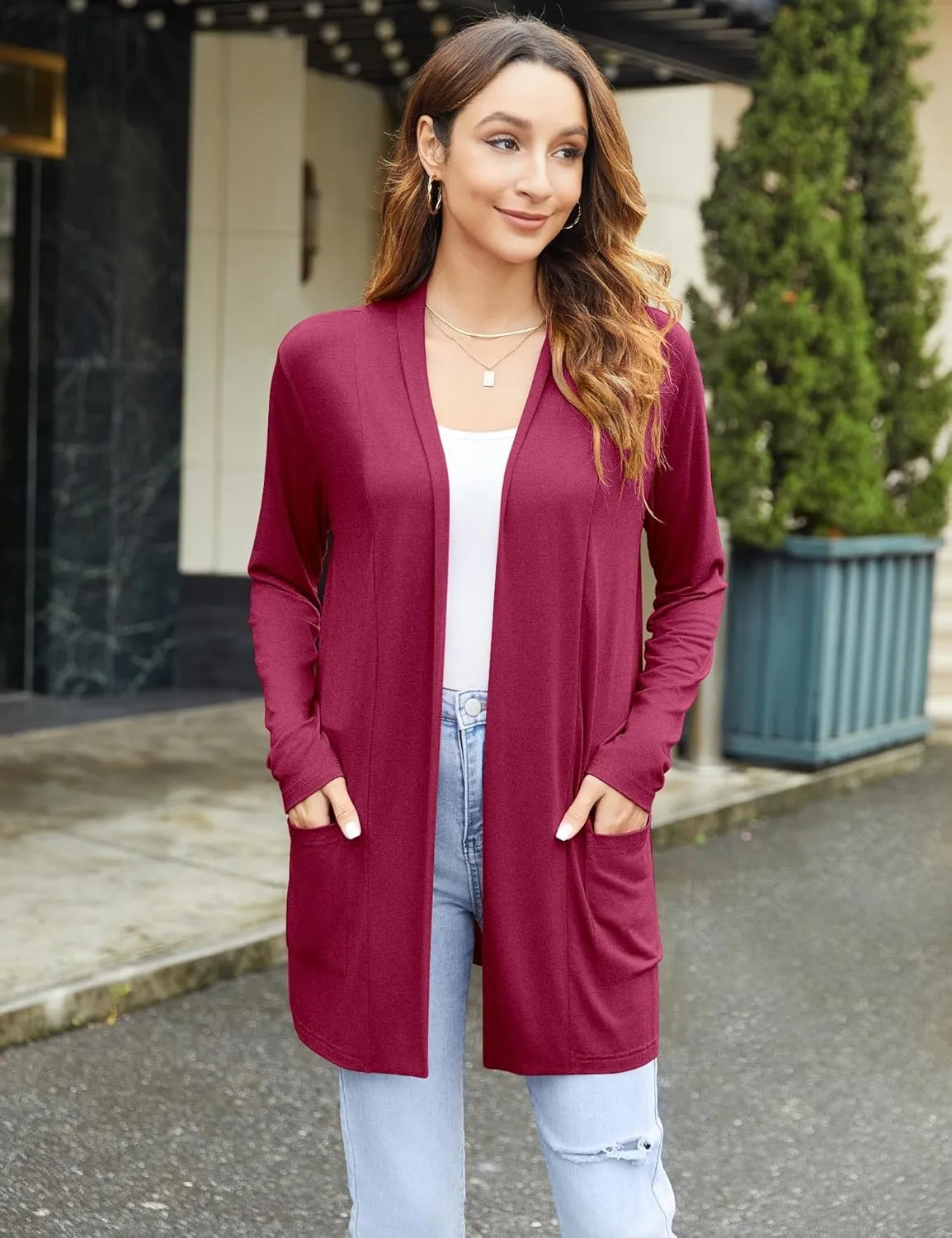 Newchoice Womens Casual Lightweight Cardigans with Pockets Loose Long Sleeve Open Front Cardigan