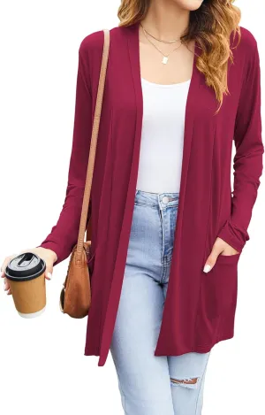 Newchoice Womens Casual Lightweight Cardigans with Pockets Loose Long Sleeve Open Front Cardigan