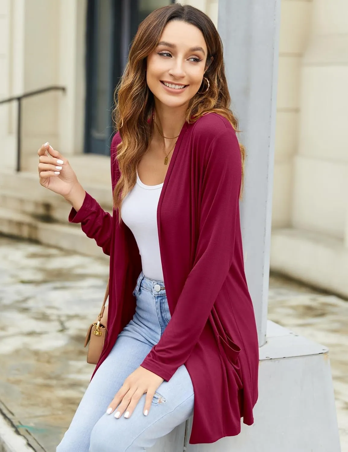 Newchoice Womens Casual Lightweight Cardigans with Pockets Loose Long Sleeve Open Front Cardigan