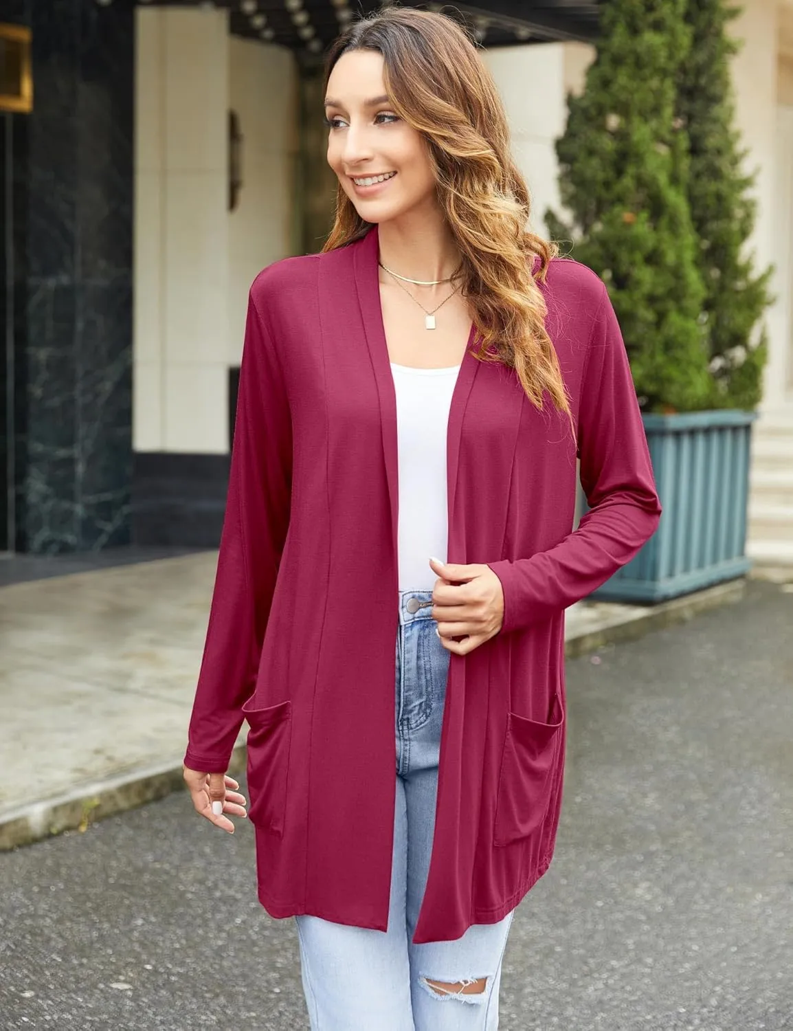 Newchoice Womens Casual Lightweight Cardigans with Pockets Loose Long Sleeve Open Front Cardigan