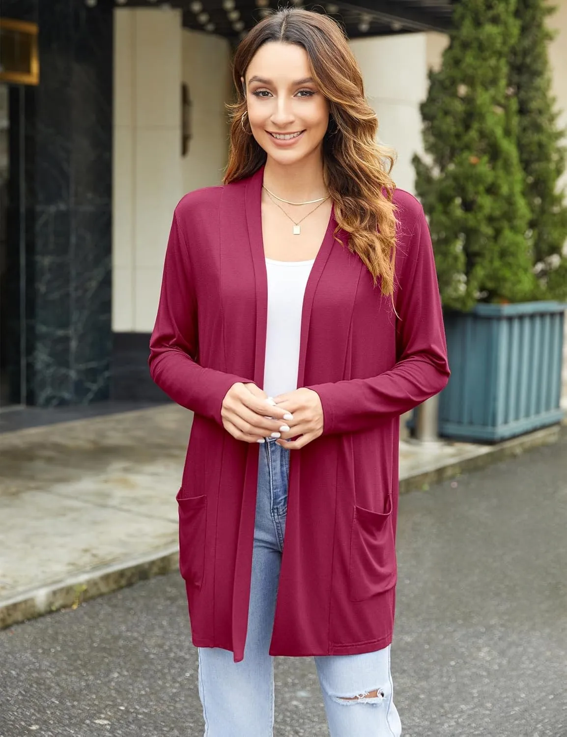 Newchoice Womens Casual Lightweight Cardigans with Pockets Loose Long Sleeve Open Front Cardigan