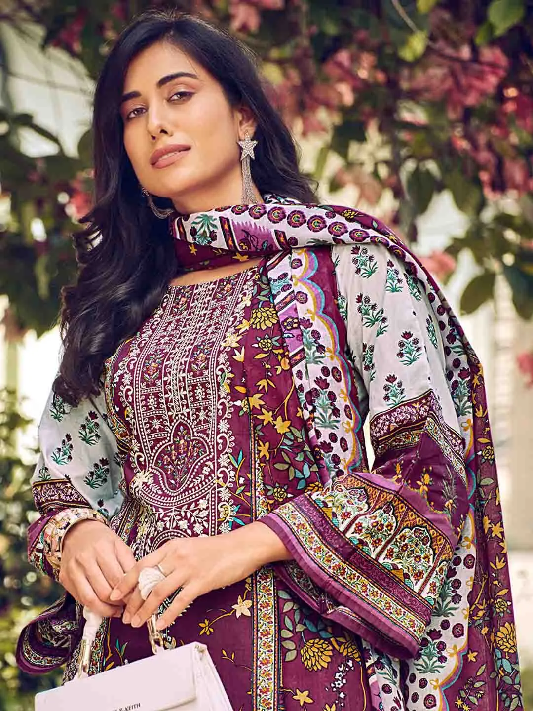 Pakistani Print Unstitched Cotton Salwar Suit Material for Women