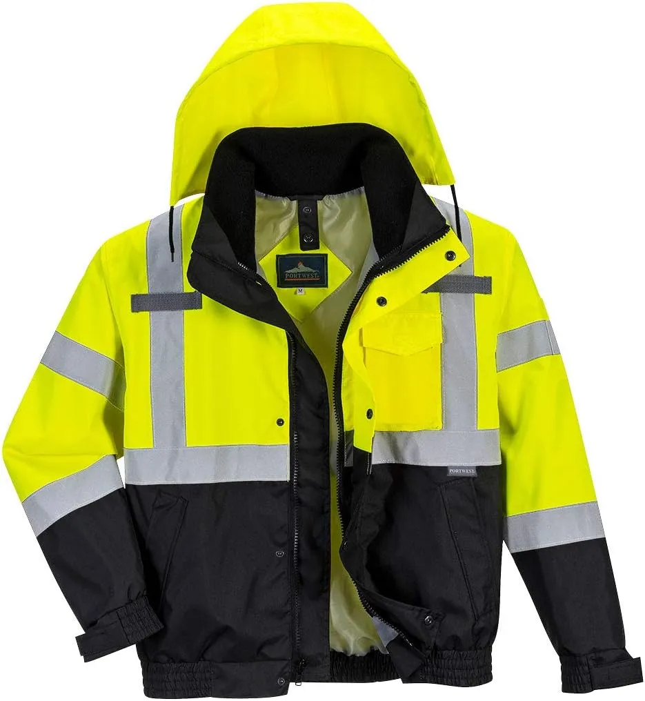 Portwest US365 Men's Hi Vis Waterproof 3-in-1 Bomber Jacket - Reflective Contrast Rain Jacket ANSI Class 3