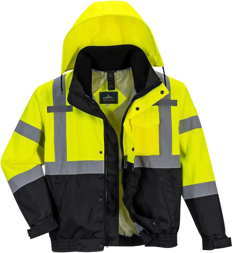 Portwest US365 Men's Hi Vis Waterproof 3-in-1 Bomber Jacket - Reflective Contrast Rain Jacket ANSI Class 3