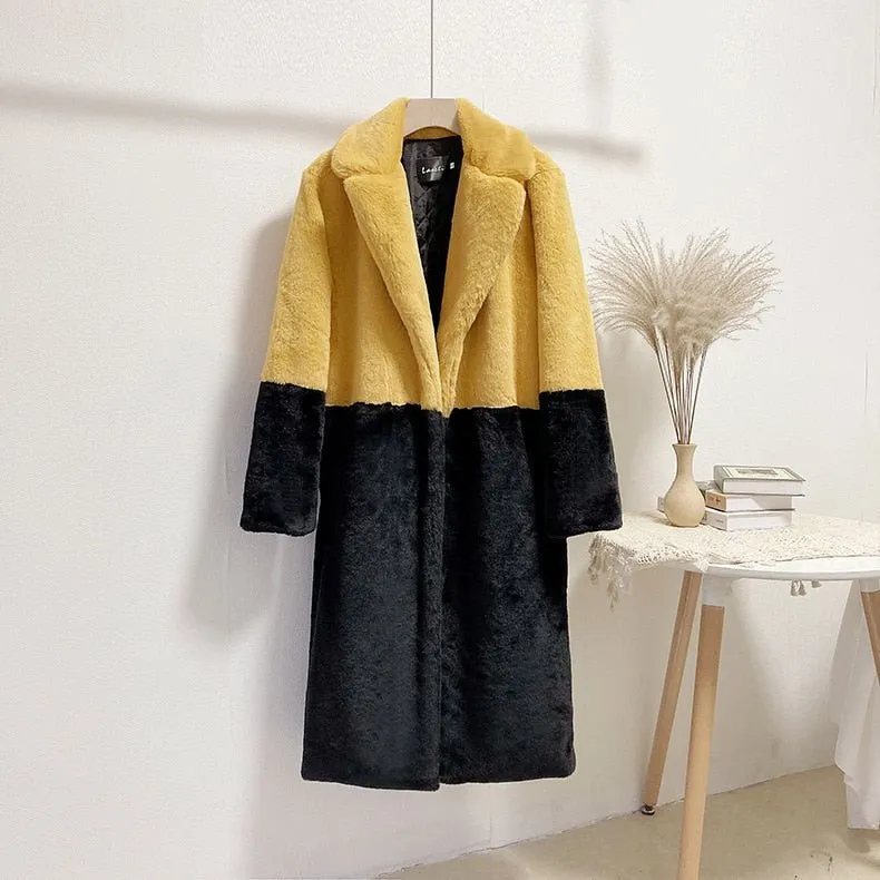 Pre Order:  Two-Tone Faux Fur Loose Coat