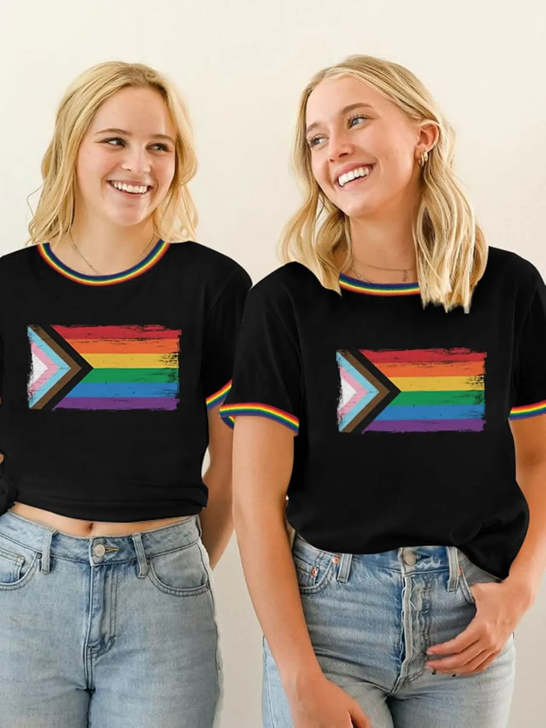 Pride Shirts for Women Pride Month Rainbow Graphic T-Shirt LGBTQ Support Red Ringer Tee