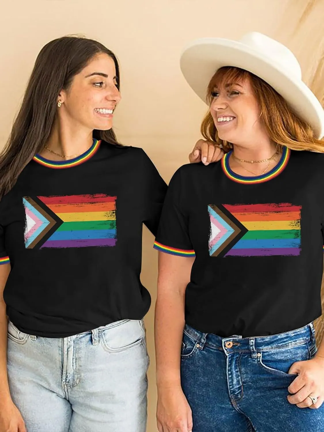 Pride Shirts for Women Pride Month Rainbow Graphic T-Shirt LGBTQ Support Red Ringer Tee