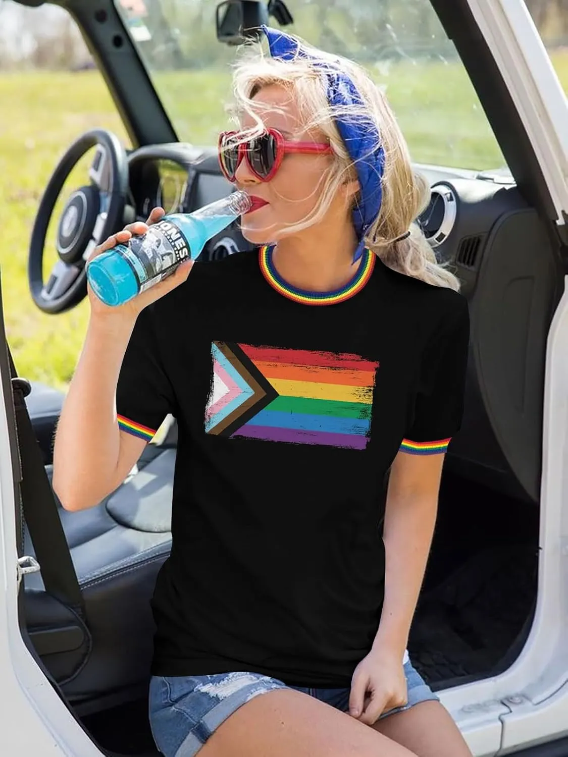 Pride Shirts for Women Pride Month Rainbow Graphic T-Shirt LGBTQ Support Red Ringer Tee