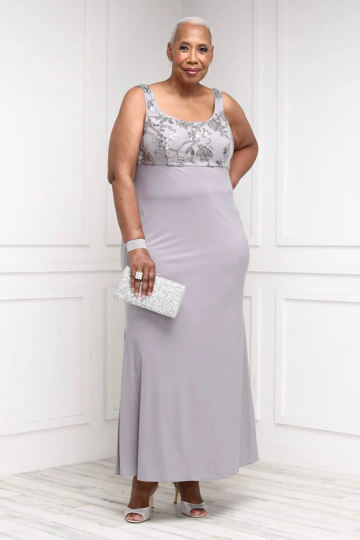 R&M Richards Plus Size Women 2 Piece Sequin Lace Jacket Long Dress