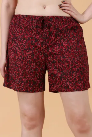 Red & Black Animal Printed Shorts