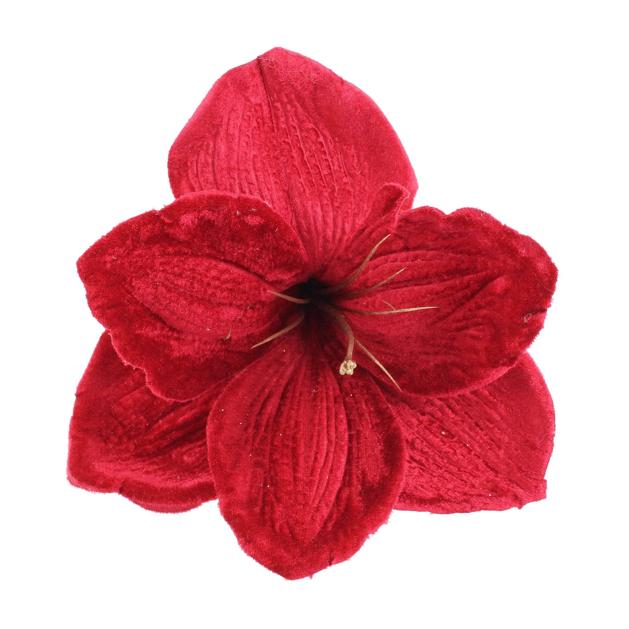 Red Velvet Amaryllis Clip Decoration - 14cm