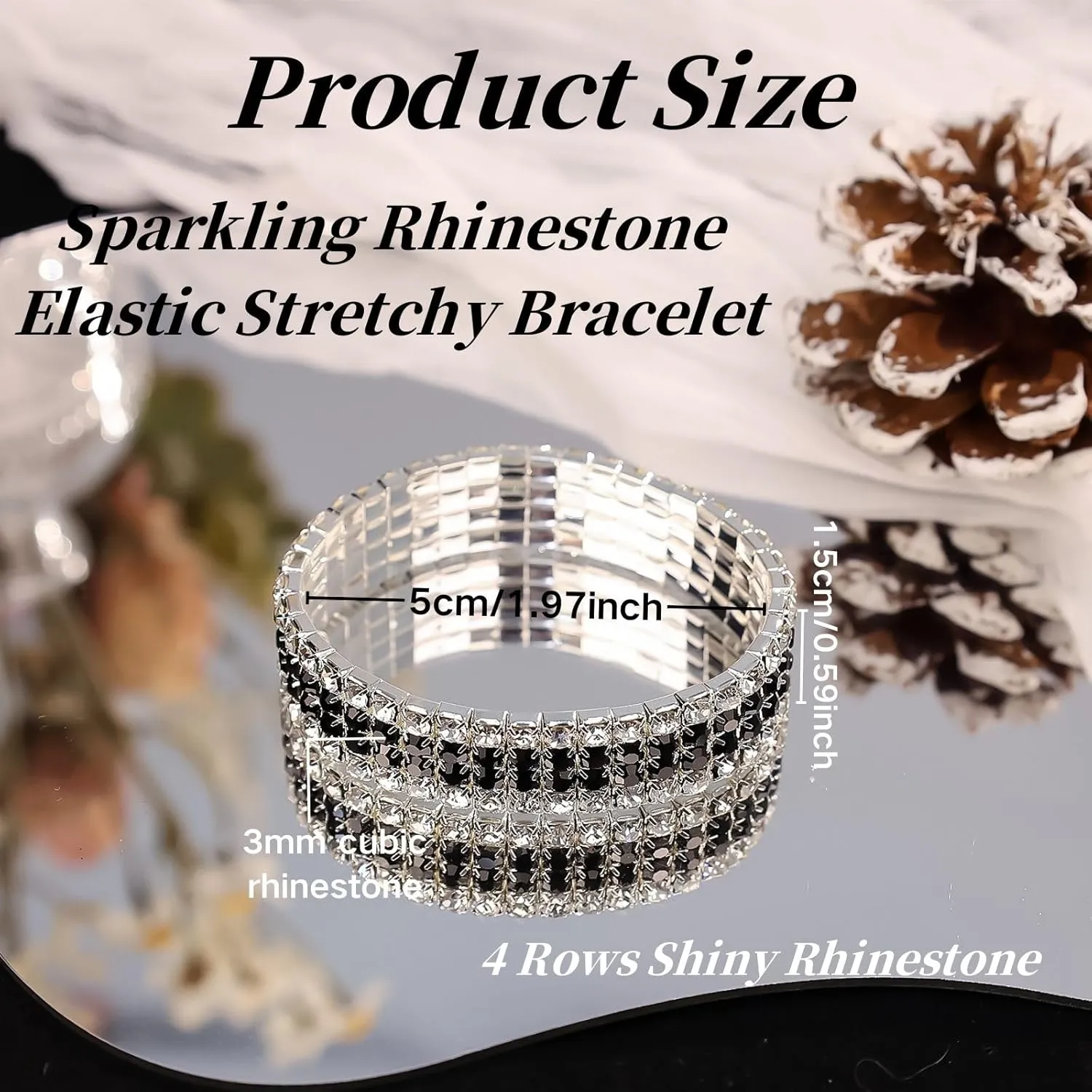 Rhinestone Stretch Bracelets for Women Sparkle Multicolor Crystal Stackable Bracelets Wide Wrist Band Glitter Wedding Bridal Prom Party Strand Tennis Bangles Jewelry