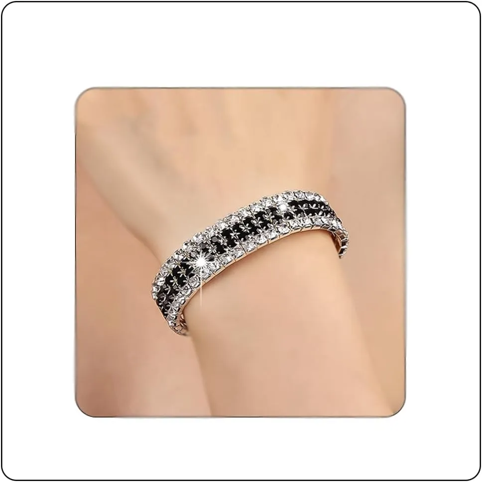 Rhinestone Stretch Bracelets for Women Sparkle Multicolor Crystal Stackable Bracelets Wide Wrist Band Glitter Wedding Bridal Prom Party Strand Tennis Bangles Jewelry