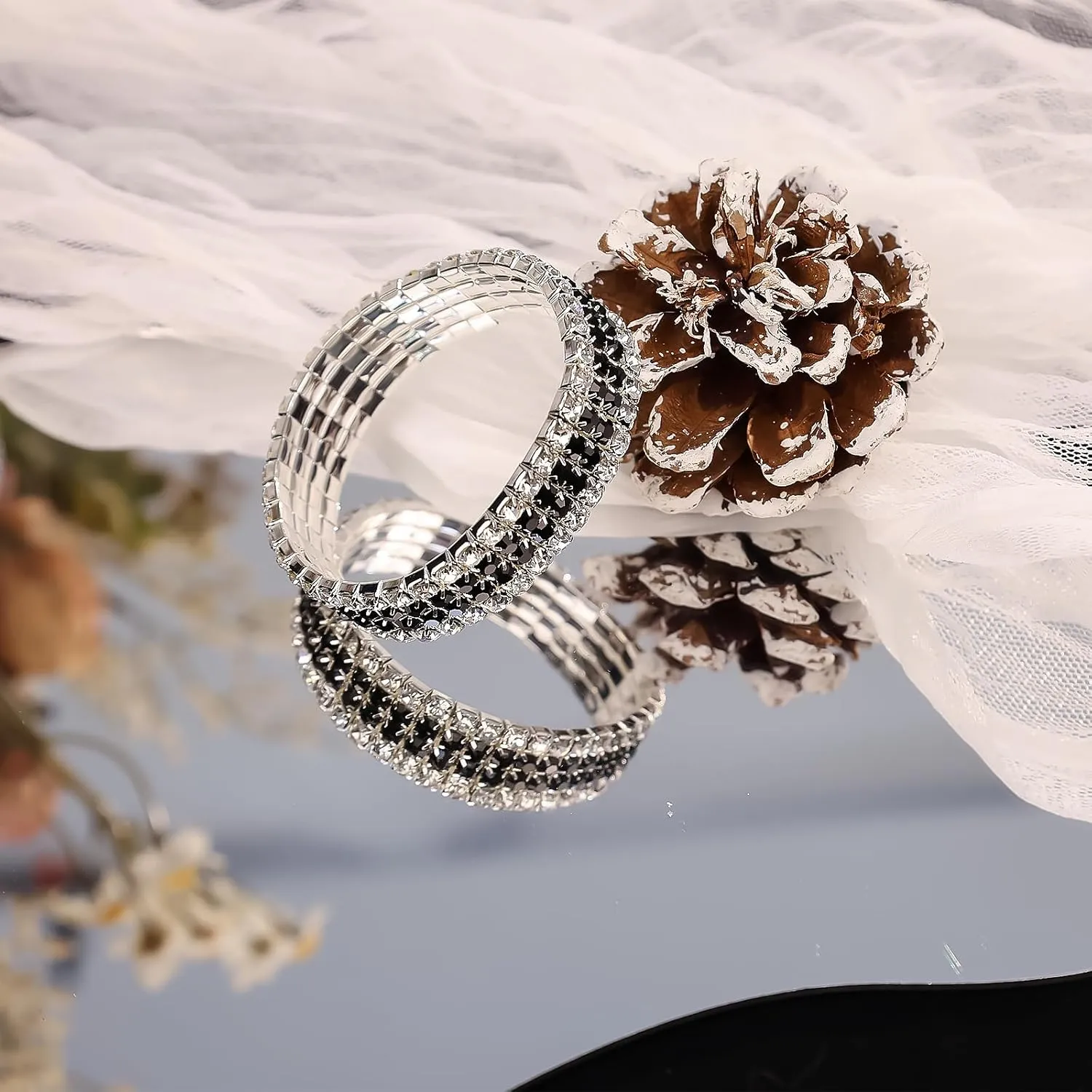 Rhinestone Stretch Bracelets for Women Sparkle Multicolor Crystal Stackable Bracelets Wide Wrist Band Glitter Wedding Bridal Prom Party Strand Tennis Bangles Jewelry