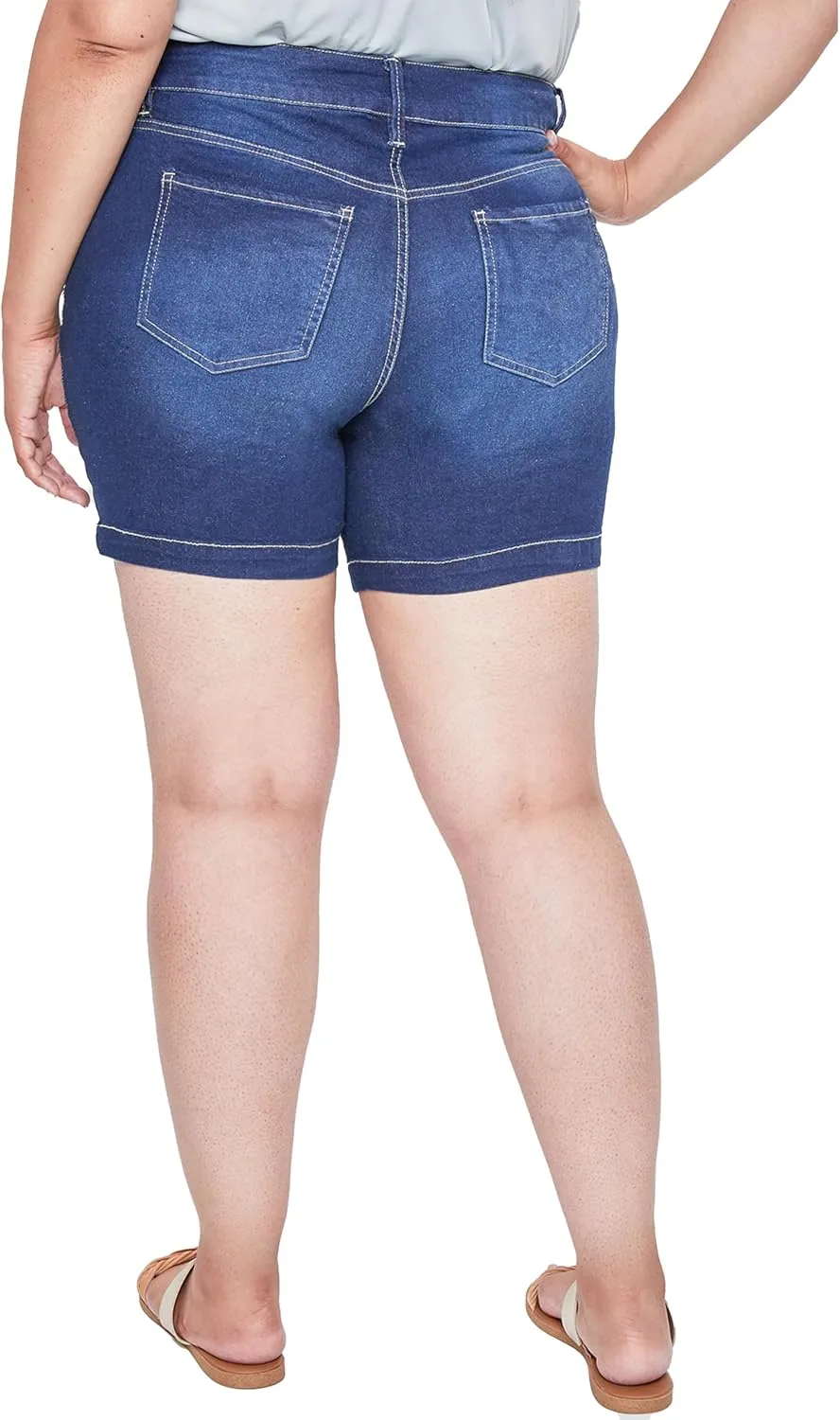 Royalty For Me Womens High Rise Plus Size Essential 2-Button Side Slit Hem Shorts, Midnight Sky Blue Rips, 22W