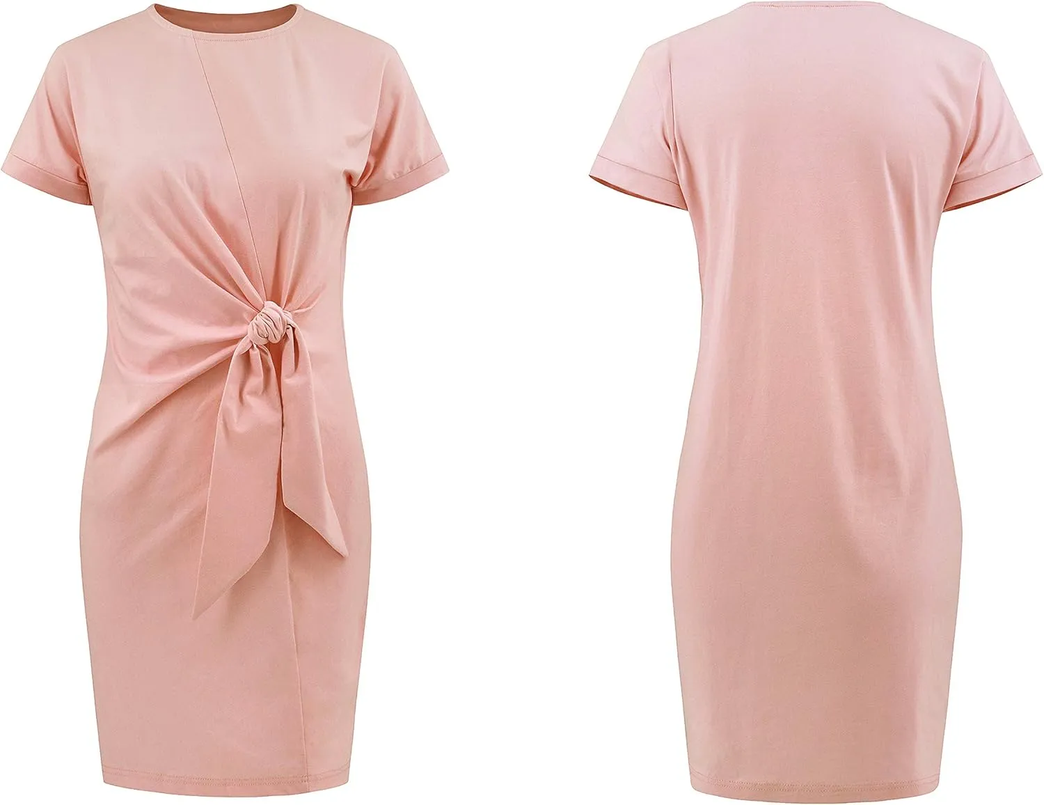 R.Vivimos Women's Summer Short Sleeve Cotton Solid Tie-up T-Shirt Dress