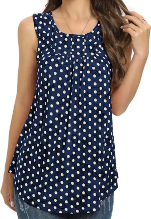 SUNNEGOO Women's Sleeveless Tank Tops Printed Pleated Loose Casual Blouse Shirt Flare Tunic Tank Tops for Women Summer
