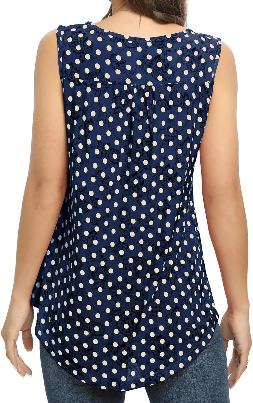 SUNNEGOO Women's Sleeveless Tank Tops Printed Pleated Loose Casual Blouse Shirt Flare Tunic Tank Tops for Women Summer