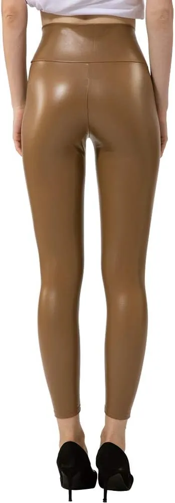 Tagoo Women's Stretchy Faux Leather Leggings Pants, Sexy Red High Waisted Tights