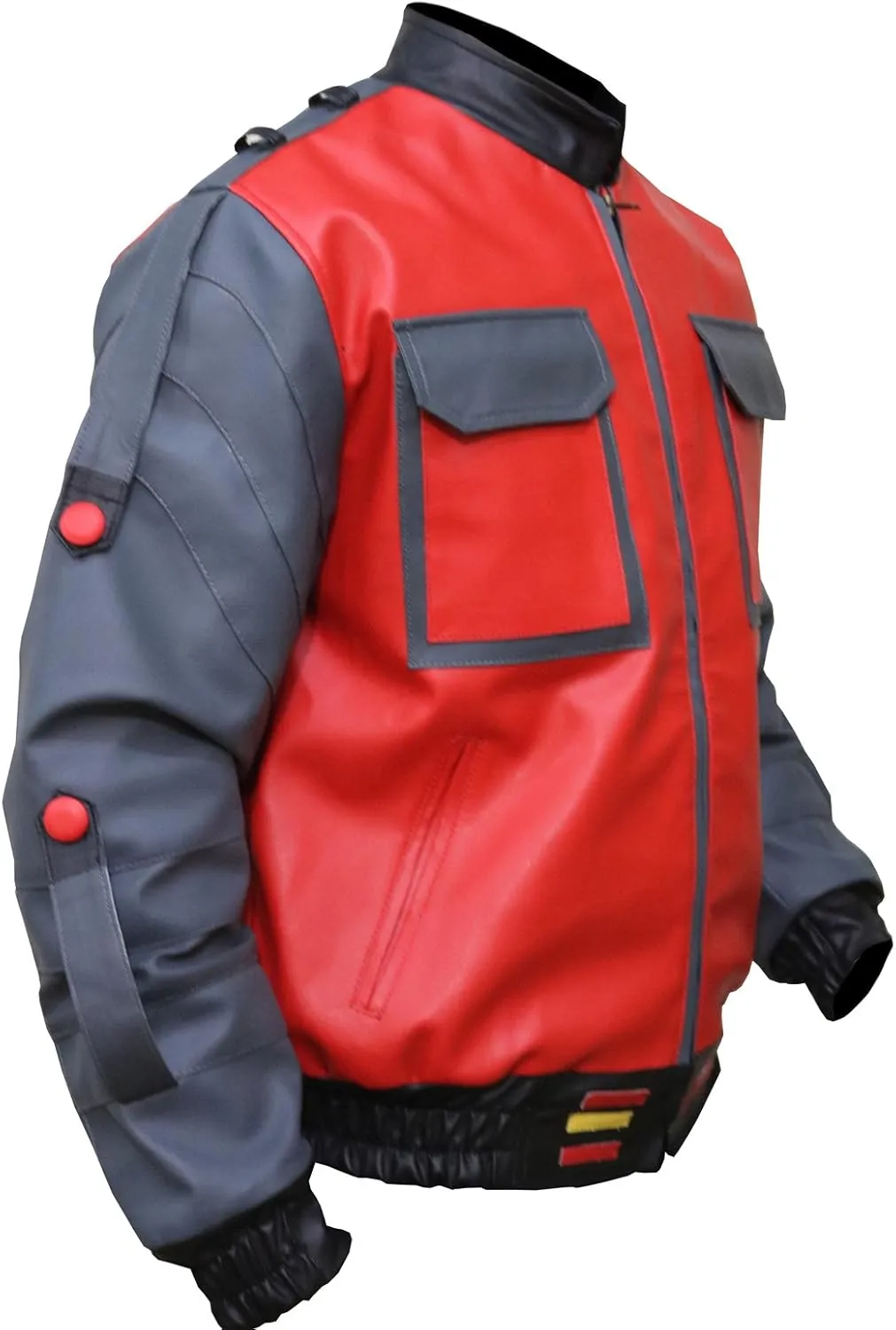 The Jasperz Men's Red and Grey Bomber Synthetic Leather Biker Jacket For Men, XXS-3XL