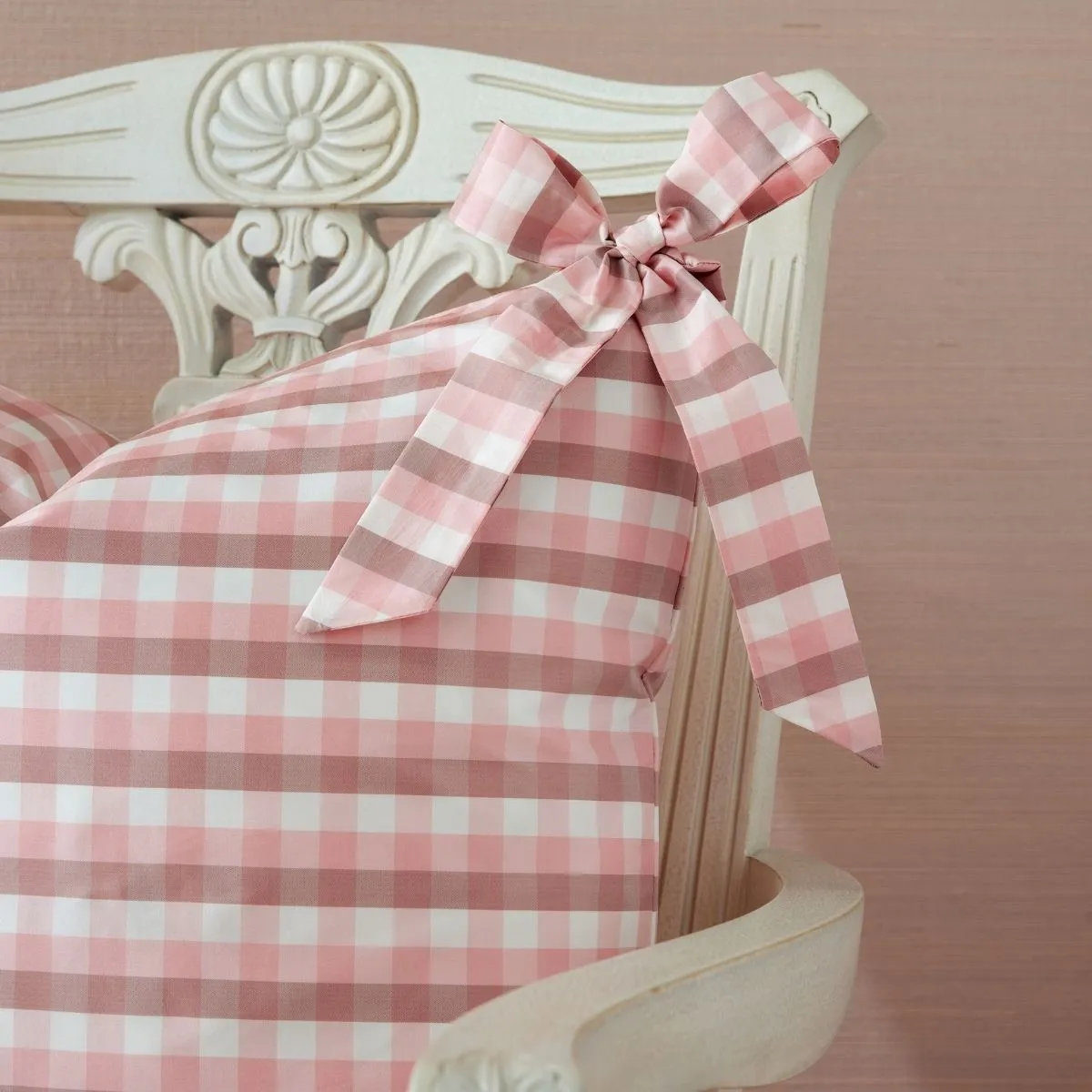 Vichy Check Bow Pillow in Blush