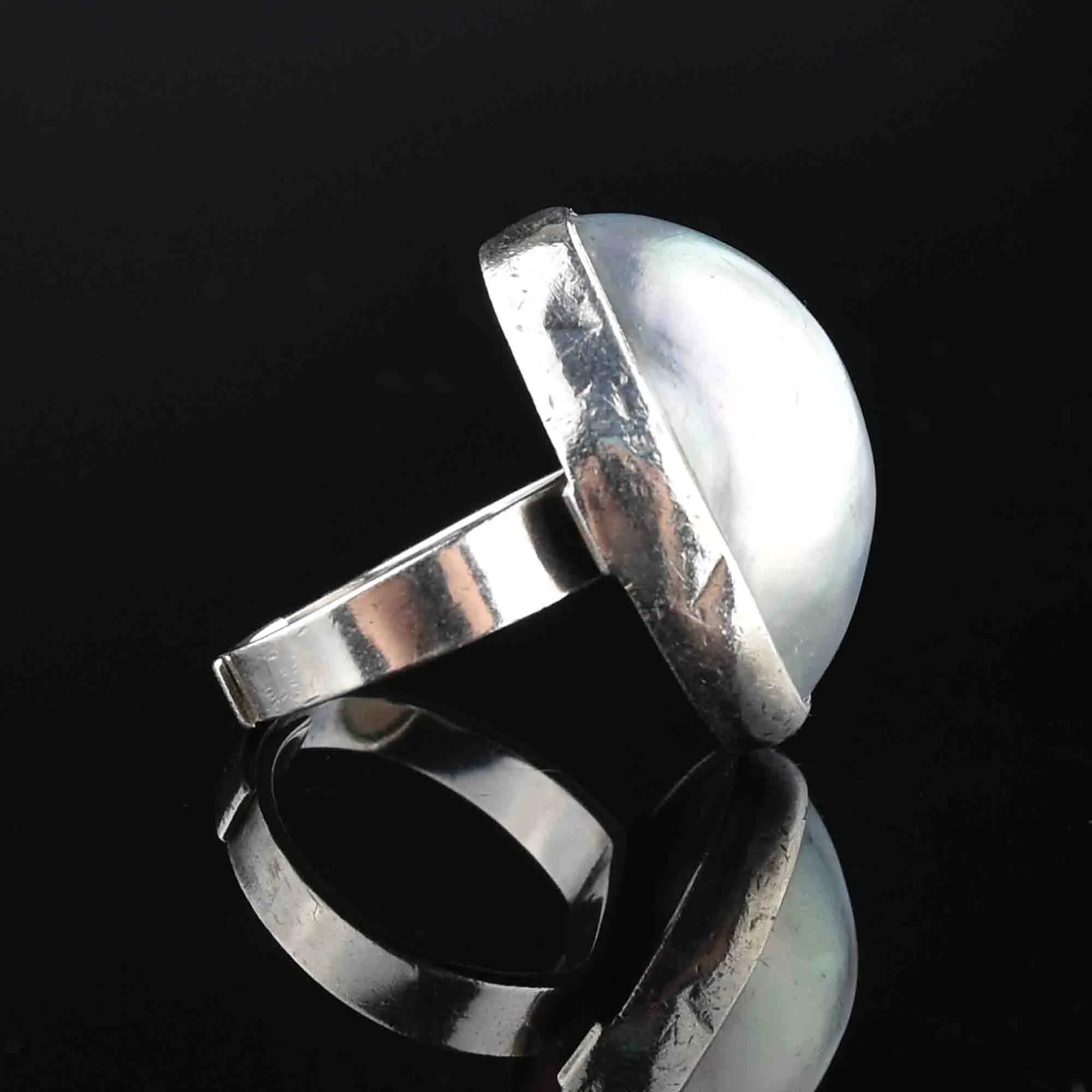 Vintage Silver Gray Pearl Statement Ring, Sz 7