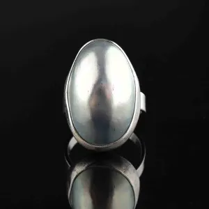 Vintage Silver Gray Pearl Statement Ring, Sz 7
