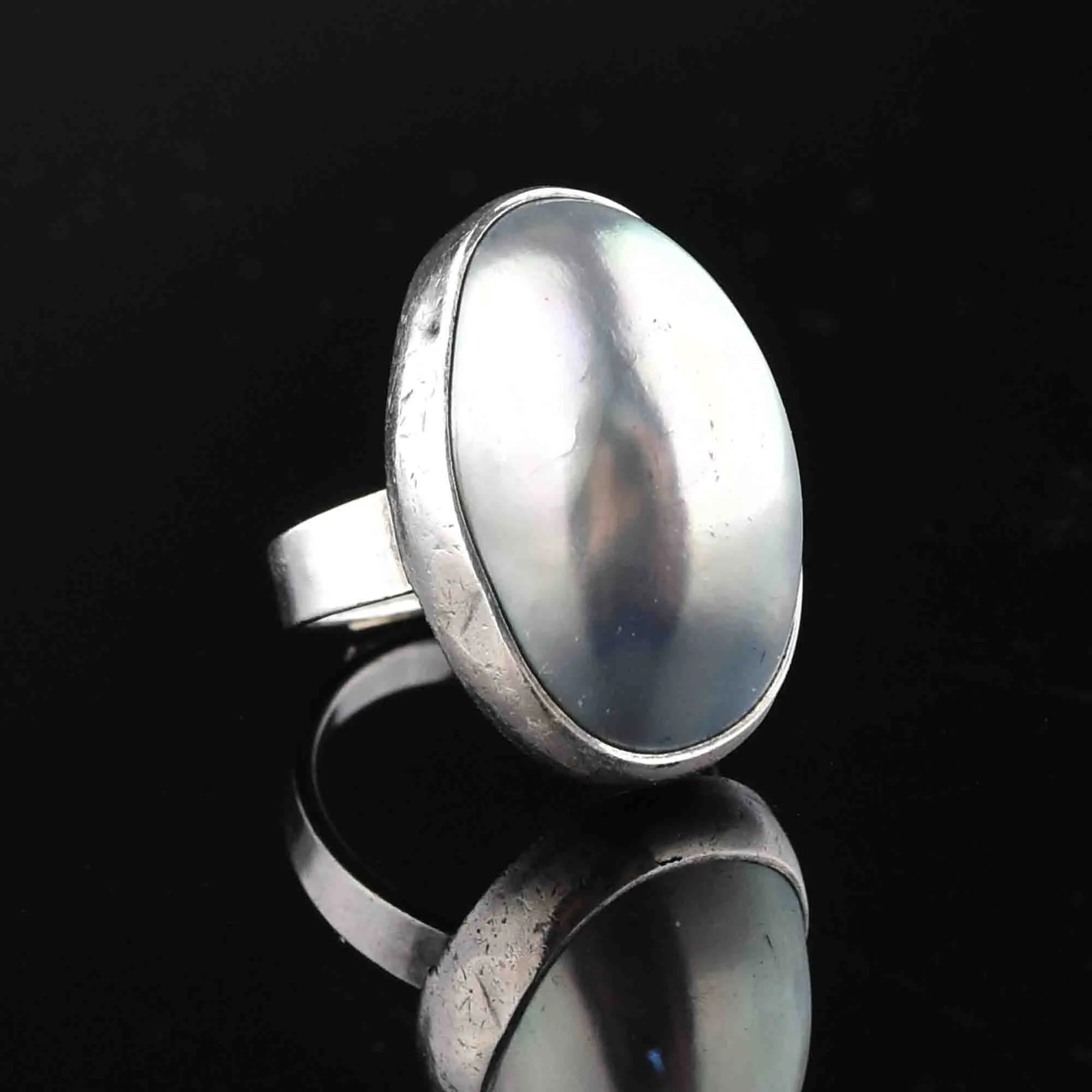 Vintage Silver Gray Pearl Statement Ring, Sz 7