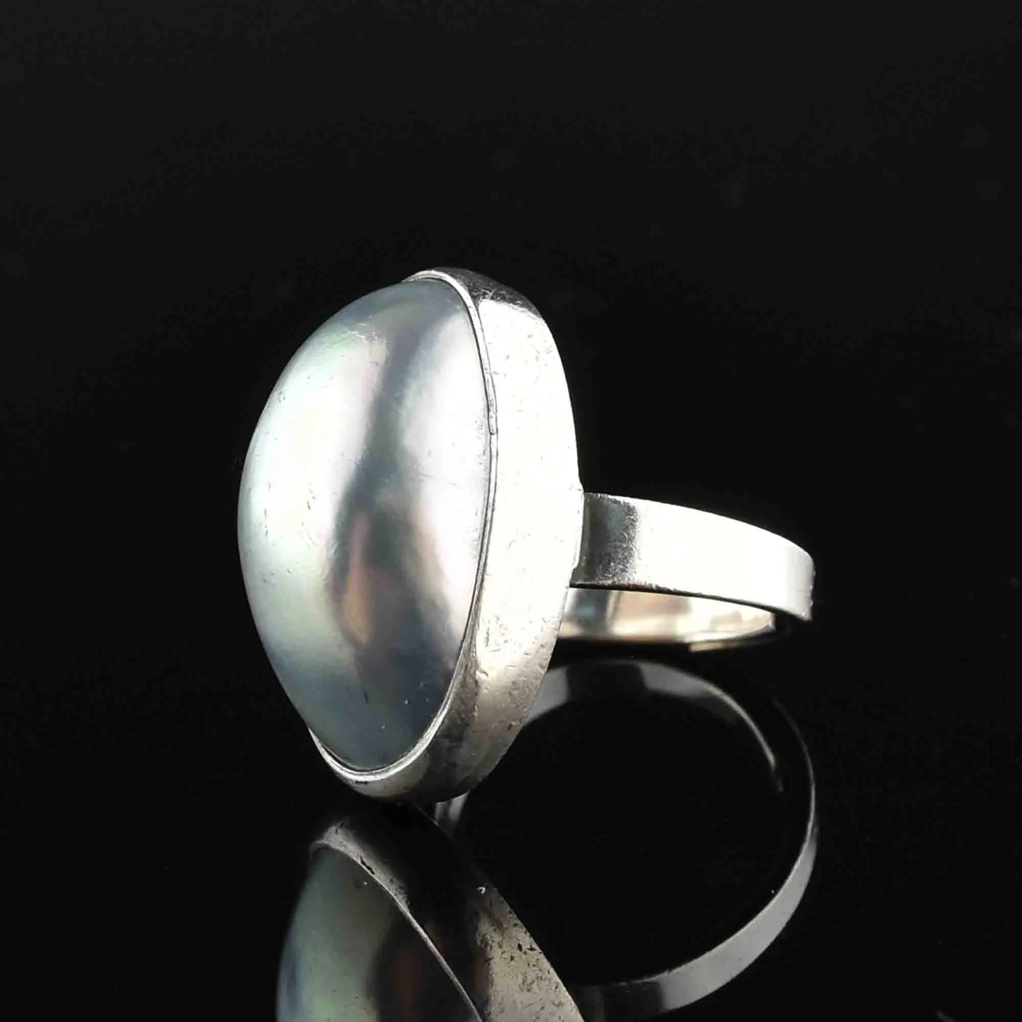 Vintage Silver Gray Pearl Statement Ring, Sz 7