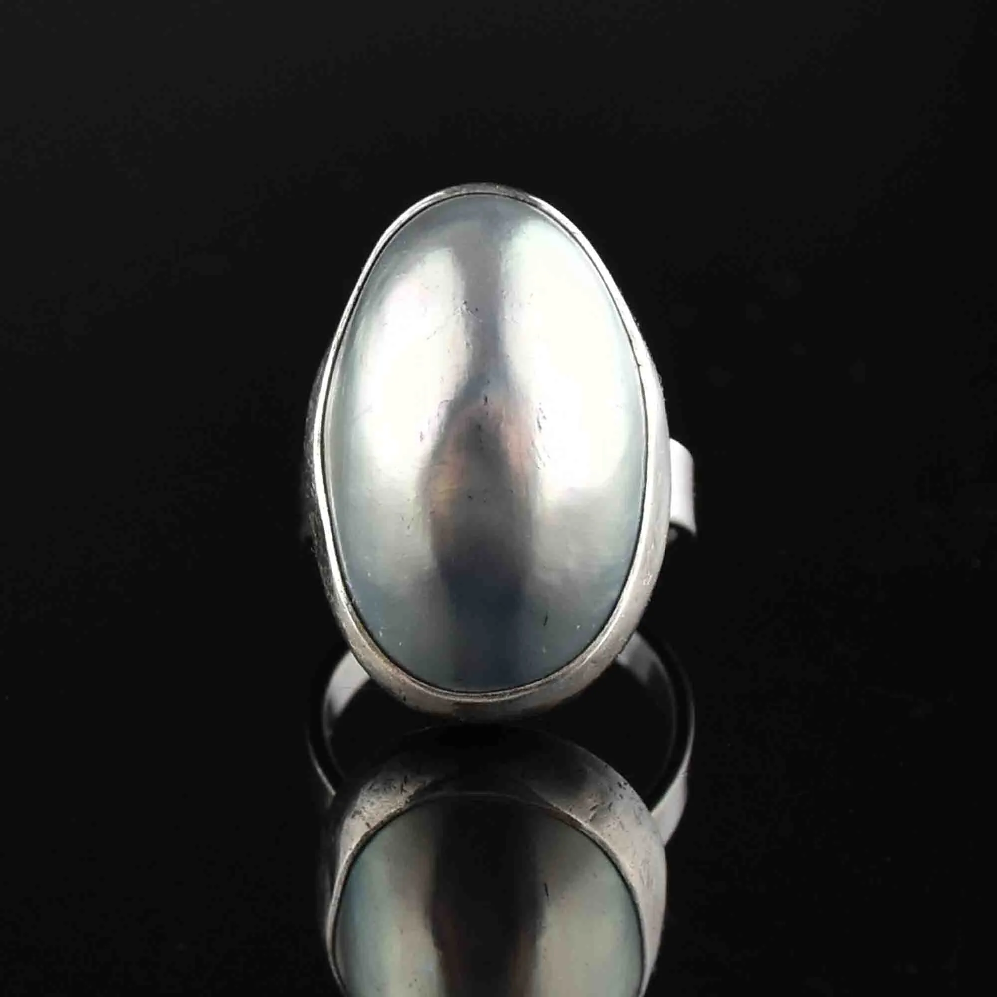 Vintage Silver Gray Pearl Statement Ring, Sz 7