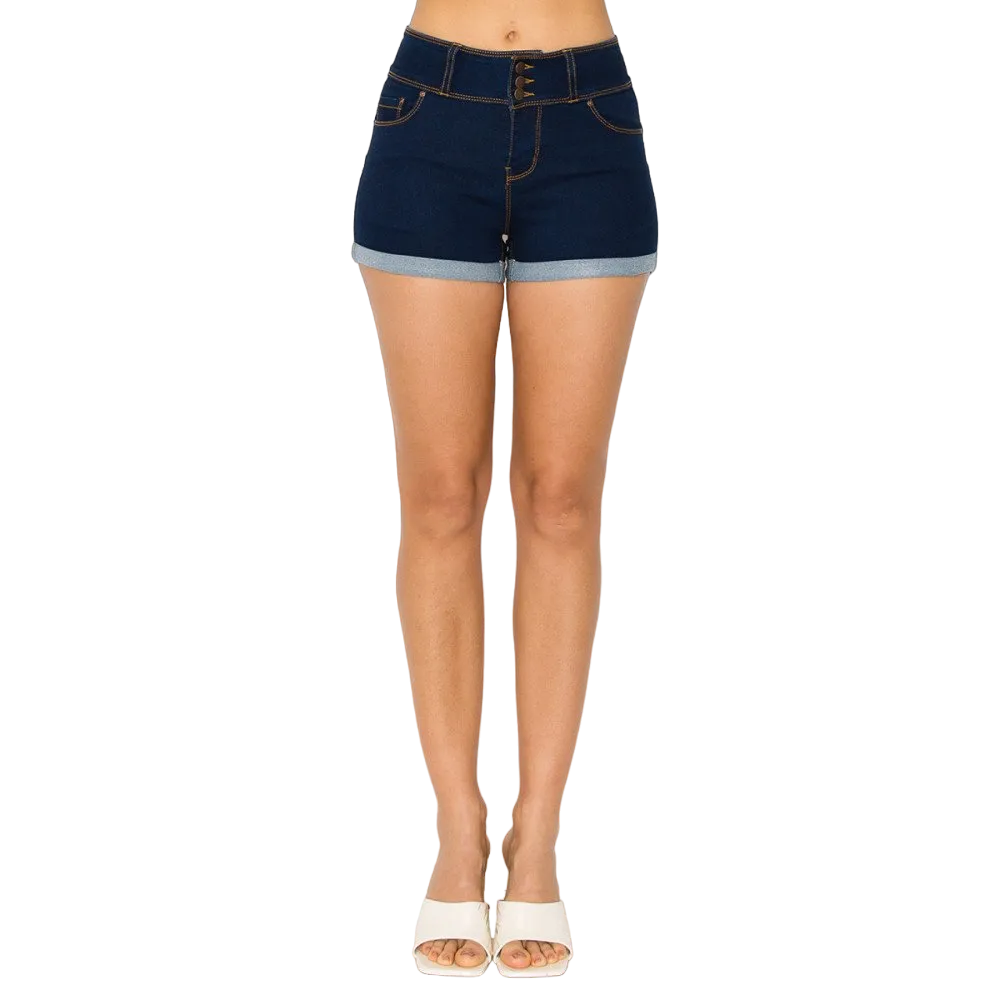 WAX JEAN High Rise Butt I Love You Push Up Denim Shorts with 3-Button Stacked Band