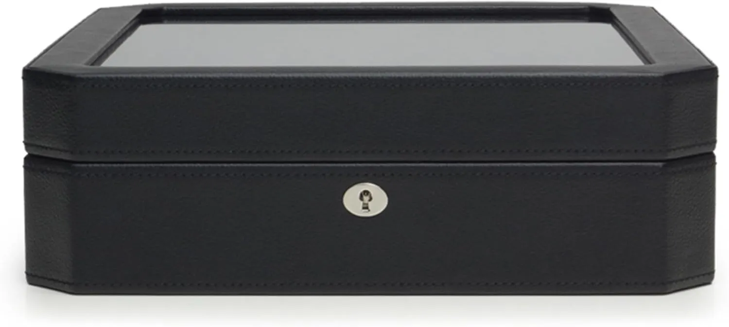 WOLF Windsor 15-Piece Watch Box, Black - Features 15 Watch Compartments & Vegan Leather Exterior
