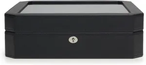 WOLF Windsor 15-Piece Watch Box, Black - Features 15 Watch Compartments & Vegan Leather Exterior