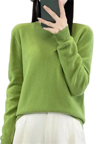 Women Merino Wool Knitted Sweater O-Neck Pullover Seamless Jumper Tops Cashmere Warm Clothes
