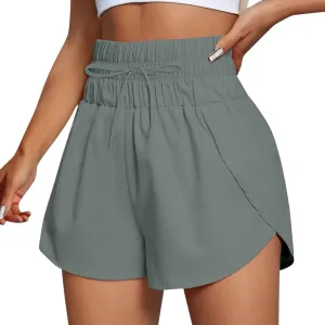 Womens High Waisted Running Shorts Side Split Drawstring Quick Dry Short Pants Outdoor Shorts for Athletic Gym Track Workout