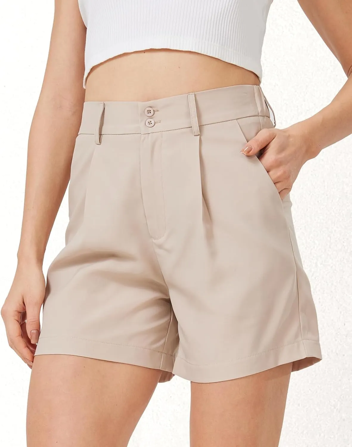 XinYangNi Casual Dressy Shorts for Women Summer Elastic High Waisted Pleated Wide Leg Business Work Trouser Shorts Pockets