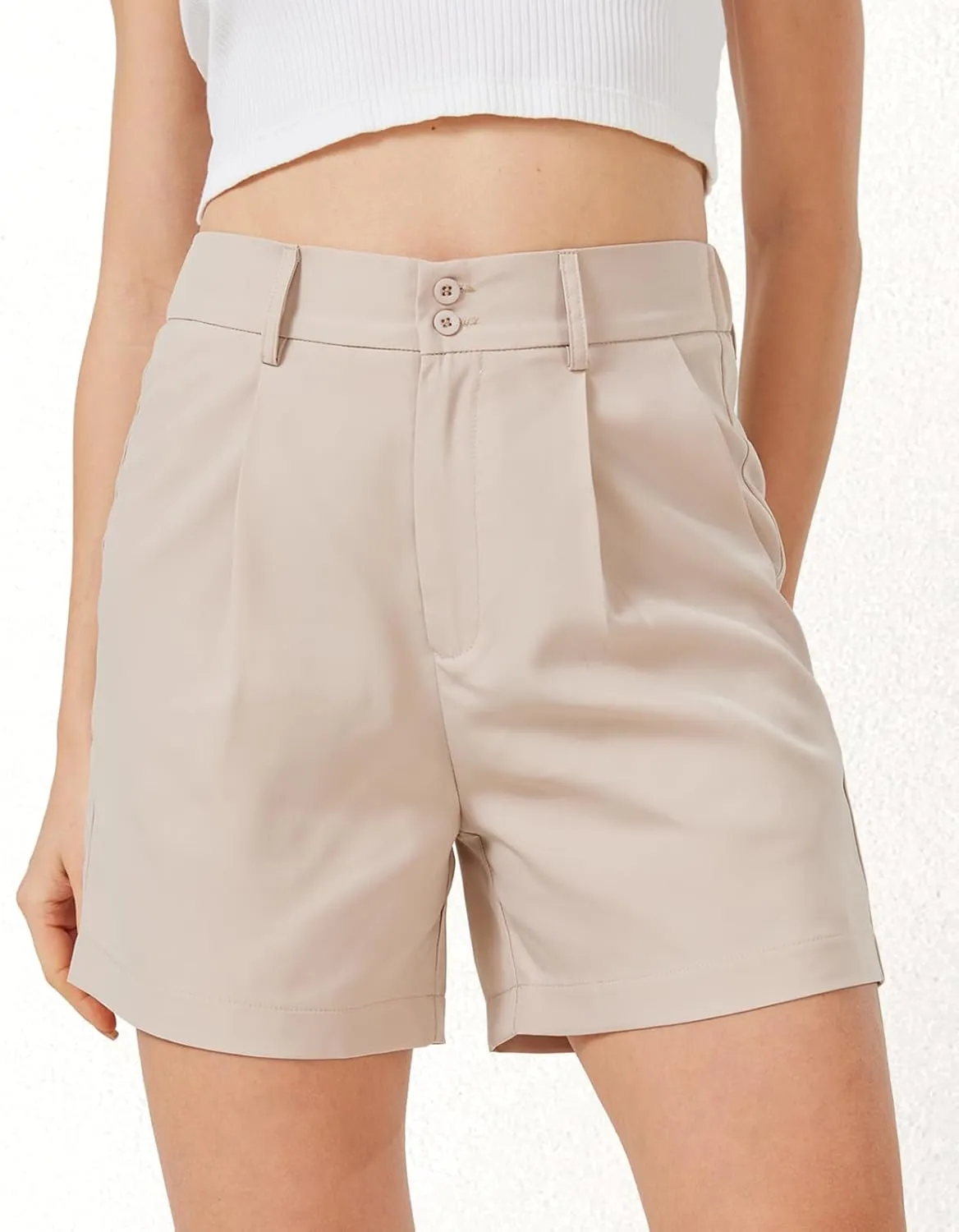 XinYangNi Casual Dressy Shorts for Women Summer Elastic High Waisted Pleated Wide Leg Business Work Trouser Shorts Pockets