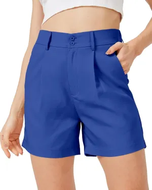 XinYangNi Casual Dressy Shorts for Women Summer Elastic High Waisted Pleated Wide Leg Business Work Trouser Shorts Pockets