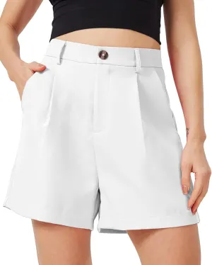 XinYangNi Casual Shorts for Women Dressy Summer Elastic Waist Back Pleated Wide Leg Tailored Work Trouser Shorts with Pockets